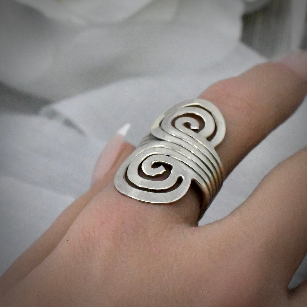 Vintage ATI Mexico 925 Sterling Silver Ring Modernist Swirl Size 6 9.4g - Picture 5 of 11